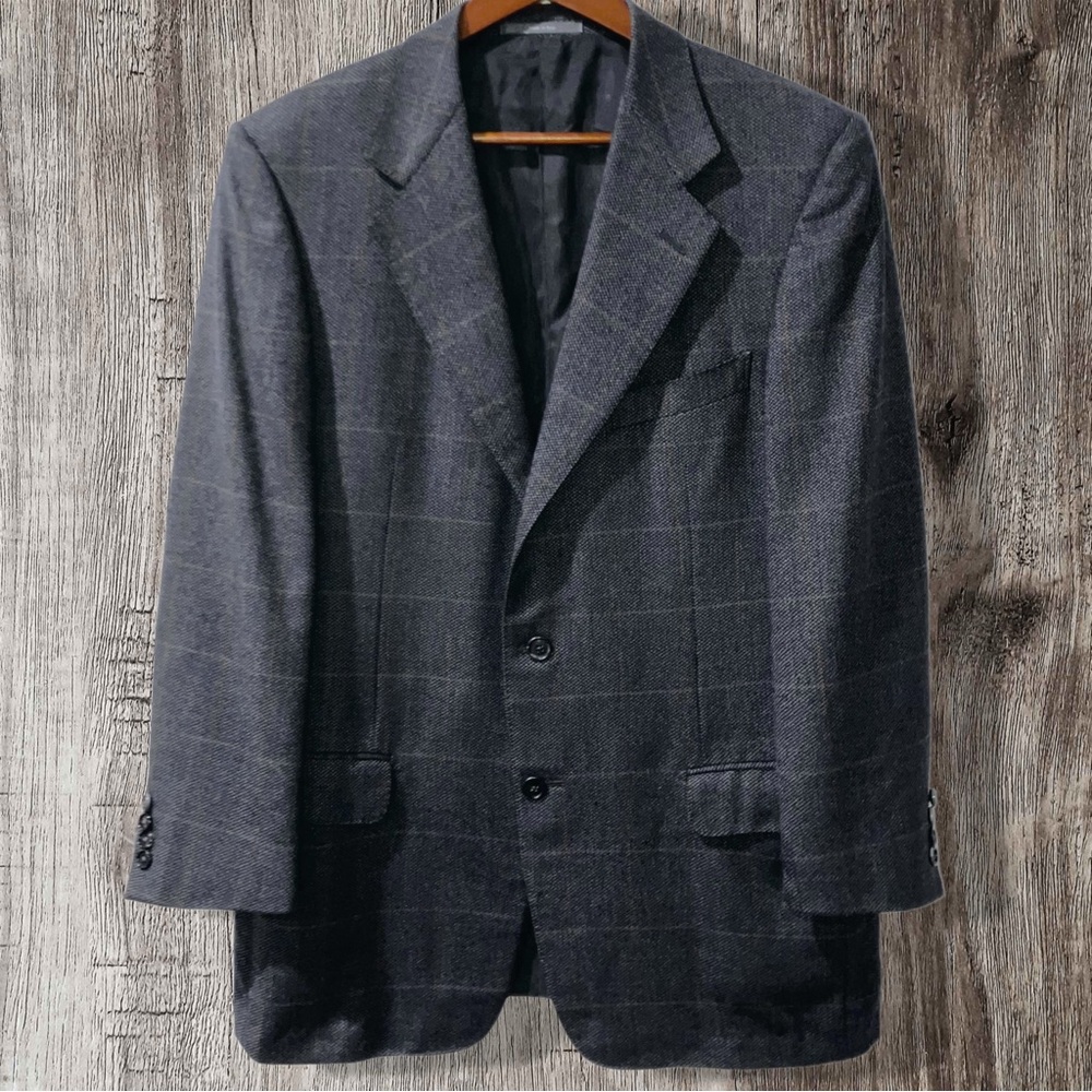 Ermenegildo Zegna Blazer Mens Gray Plaid 15 Milmil 15‎ Wool Sport Coat Italy